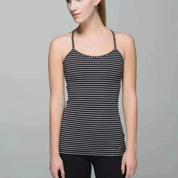 Lululemon Power Y Racerback Tank Luon Parallel Stripe Black White Womens Size 6 - Picture 1 of 4